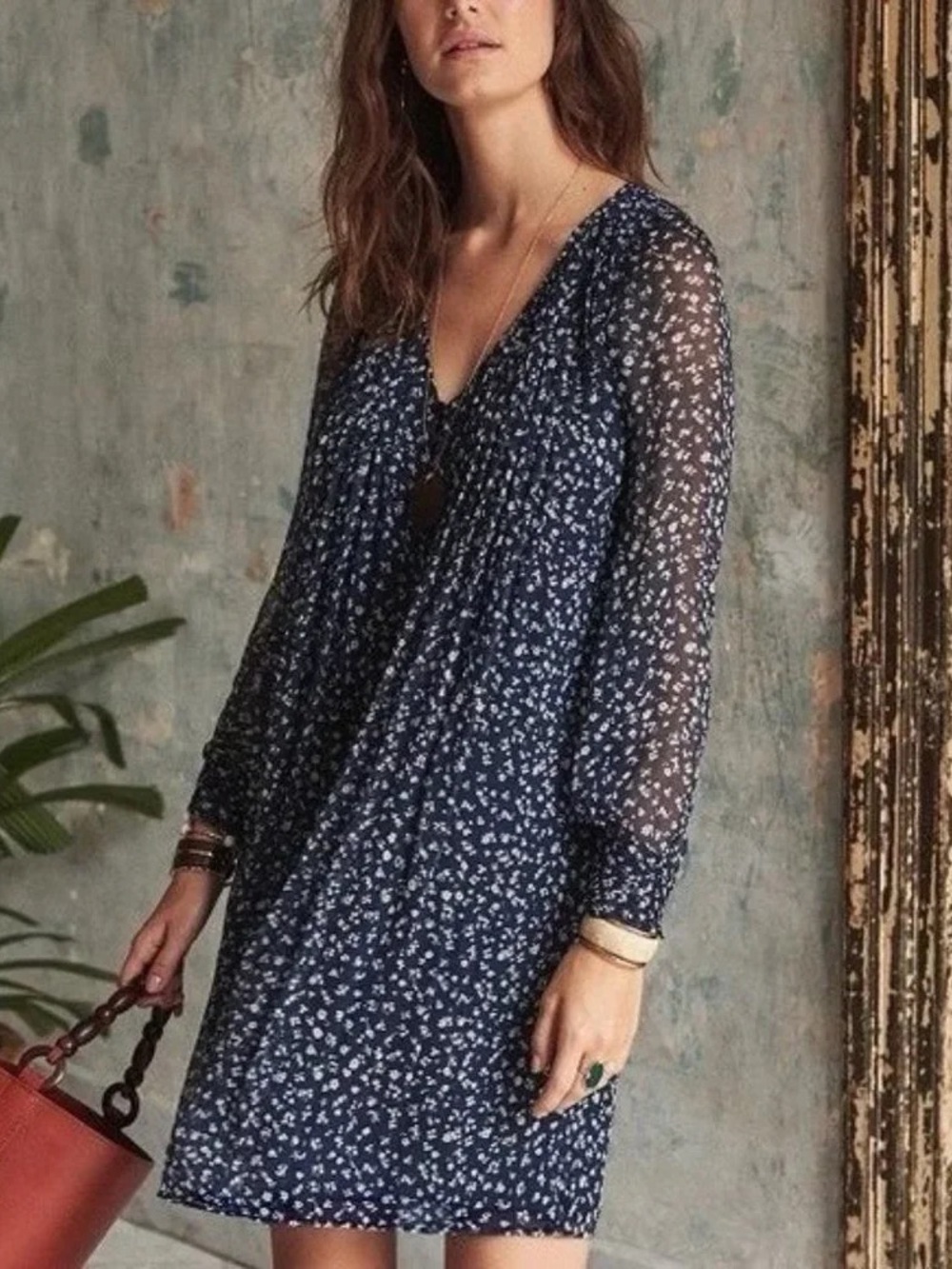 Sezane | Floral V-Neck Mini Dress, EU 38